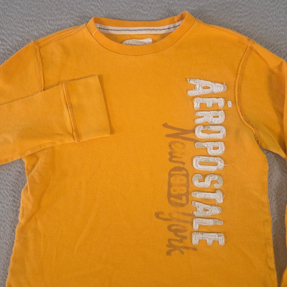 Aeropostale Shirt Men L Orange Waffle Knit Thermal Graphic Long Sleeve Tee Y2K